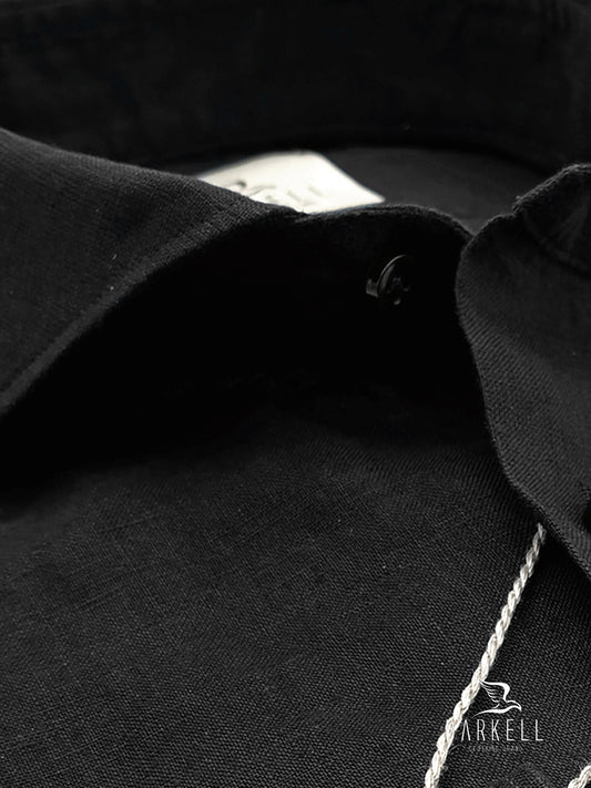 Camicia in Puro Lino Nero Collo Francese Cutaway