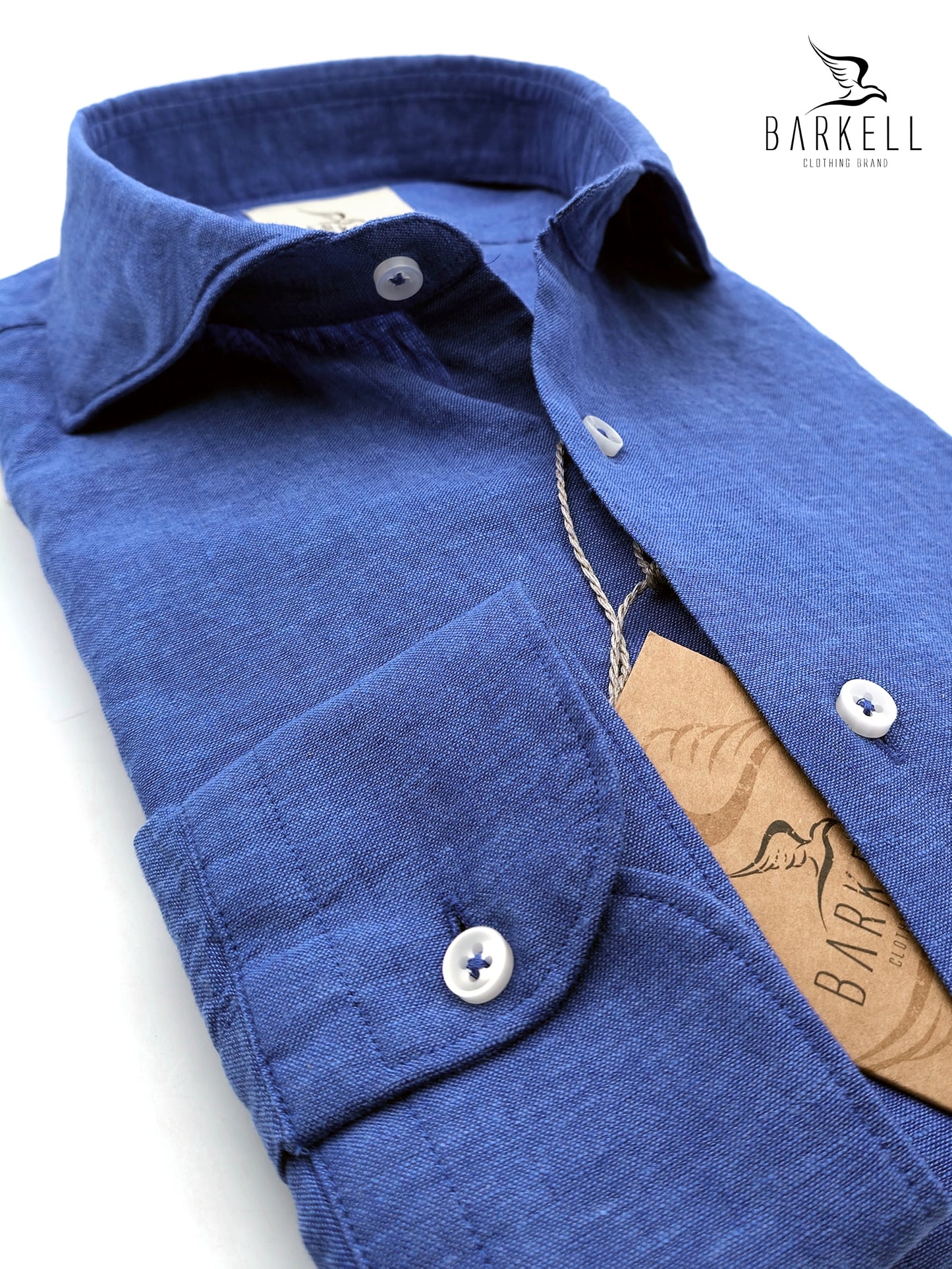 Chemise en lin mélangé bleu clair avec col italien