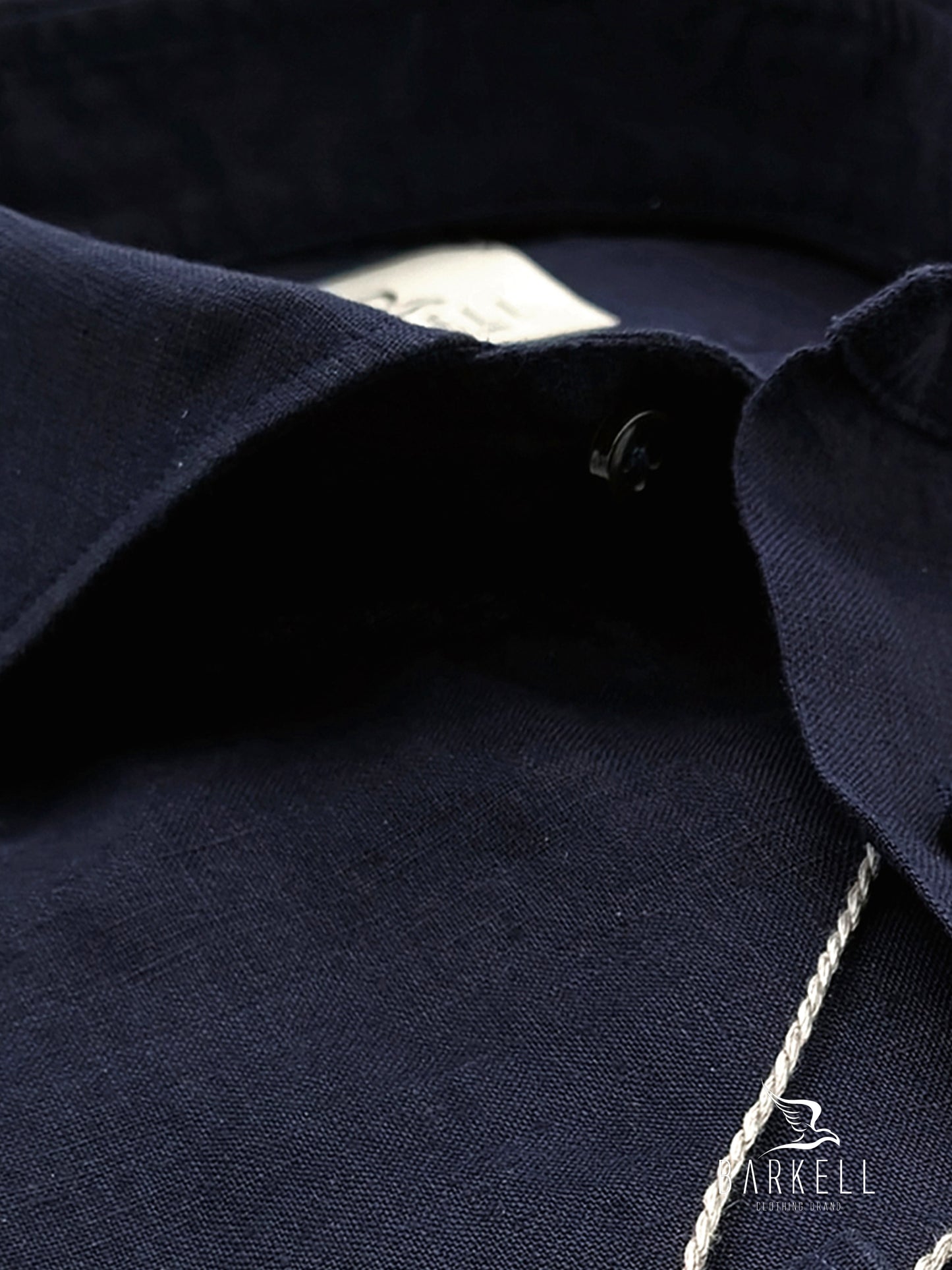 Camicia in Misto Lino Blu Collo Francese Cutaway