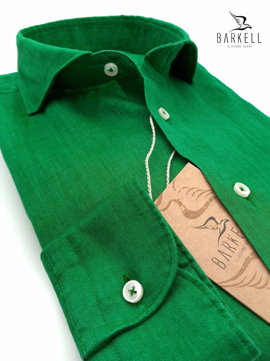 Camicia in Puro Lino Verde Mela Collo Francese Cutaway