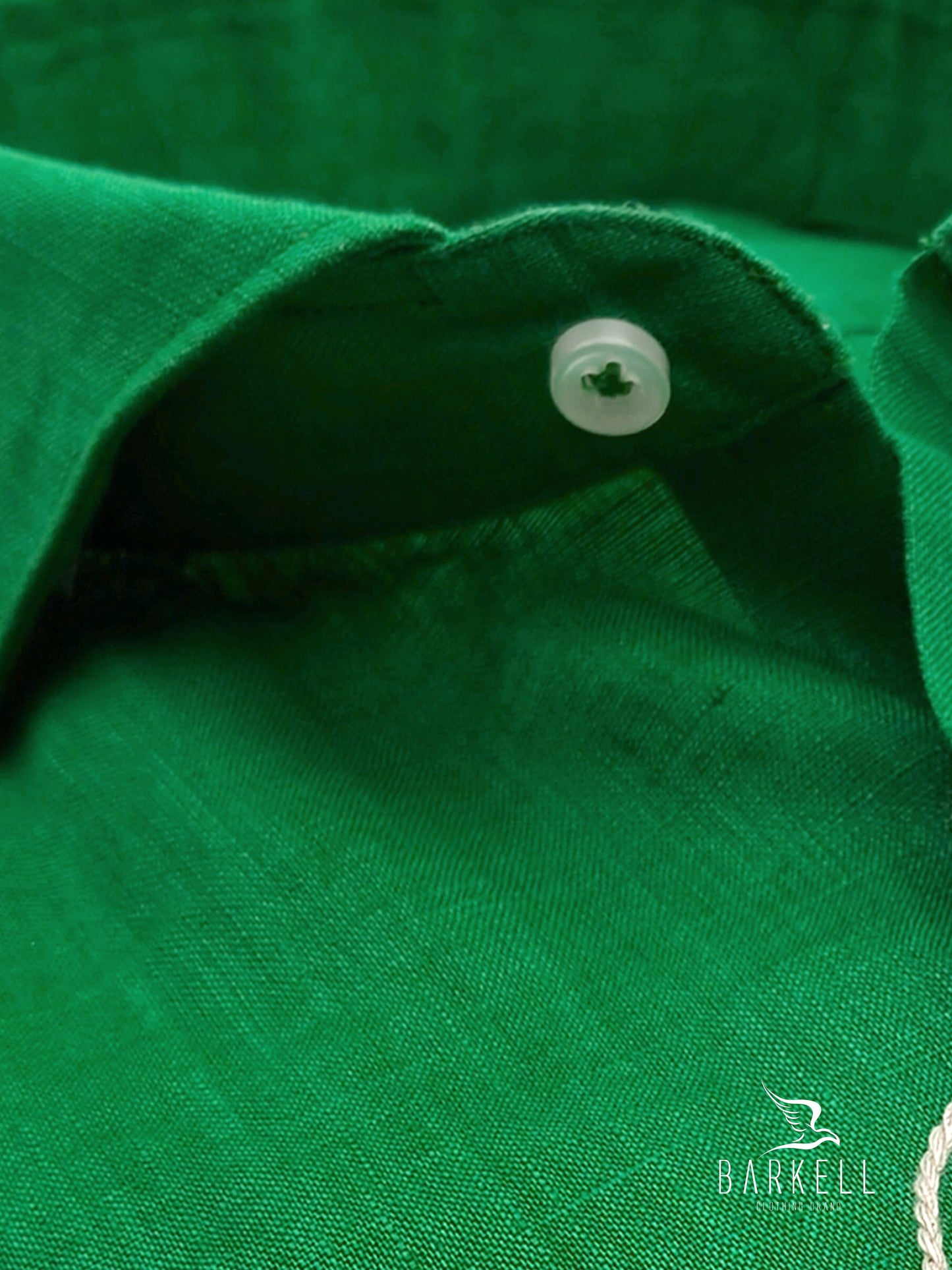Camisa de puro lino verde manzana con cuello italiano