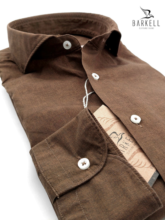 Camicia in Cotone Popeline Cuoio Collo Francese Cutaway