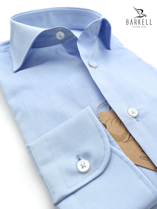 Camicia in Cotone Popeline Celeste Collo Francese