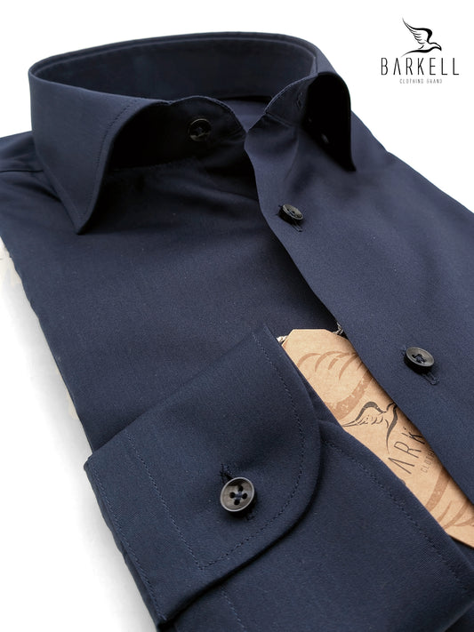 Camicia in Cotone Popeline Blu Collo Francese