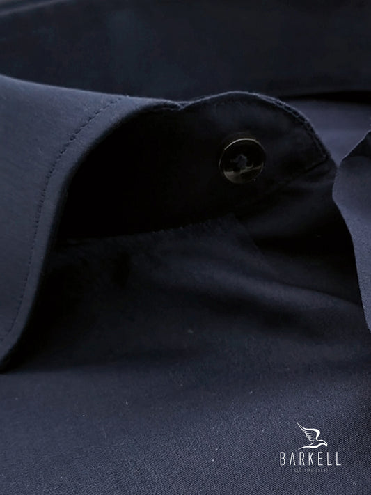 Camicia in Cotone Popeline Blu Collo Francese