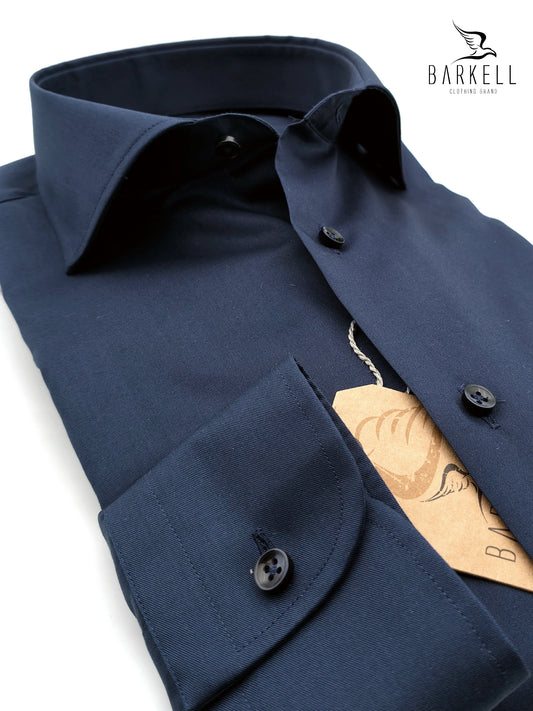 Camicia in Cotone Twill Blu Collo Francese