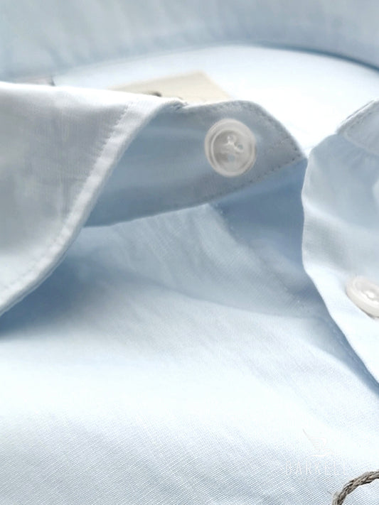 Camicia in Cotone Popeline Celeste Polvere Collo Francese Piccolo