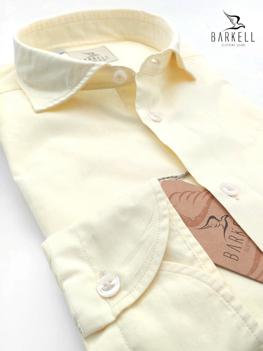 Camicia in Cotone Popeline Giallo Paglierino Collo Francese Piccolo