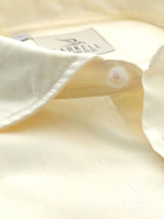 Camicia in Cotone Popeline Giallo Paglierino Collo Francese Piccolo