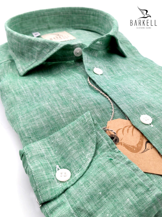 Camicia in Puro Lino Verde Mela Collo Francese Piccolo