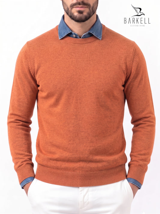 Pull col rond en laine mélangée avec 10% cachemire de couleur faïence