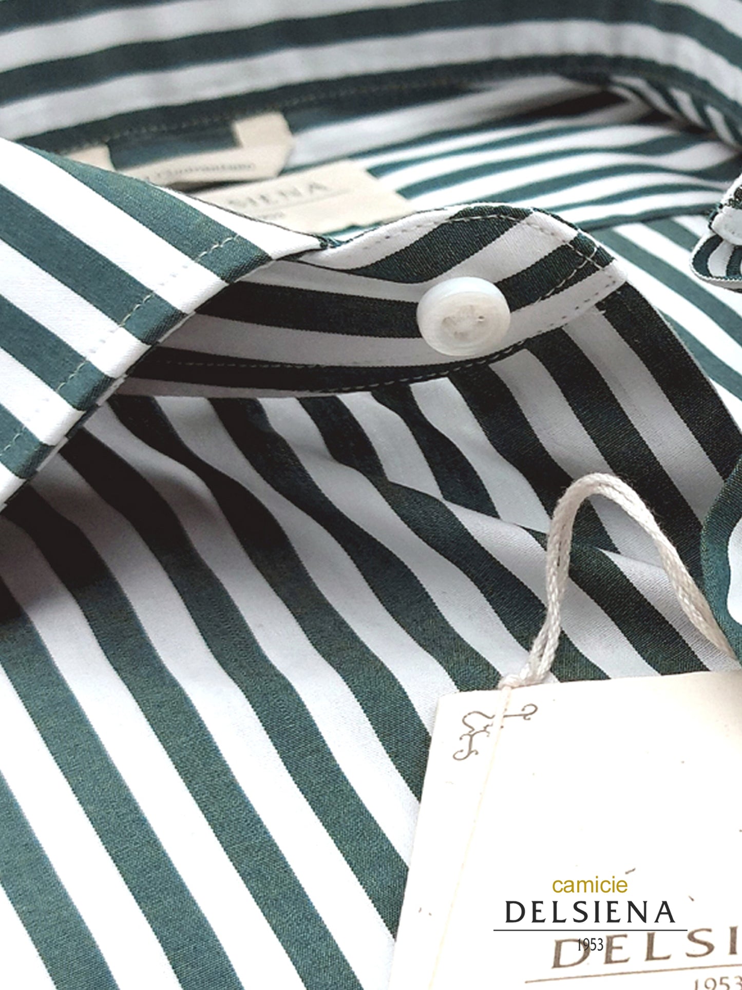 Camicia in Cotone Rigata Verde e Bianco Collo Francese