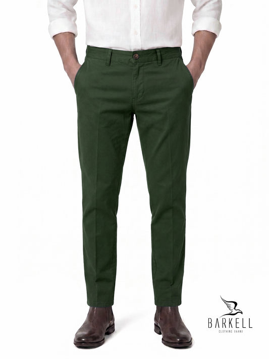 Pantalone Verde Bottiglia Modello Chinos in Cotone Gabardina