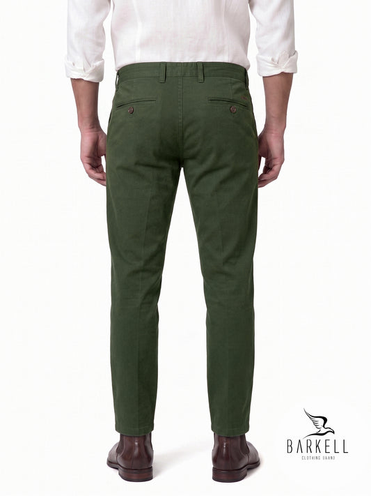 Pantalone Verde Bottiglia Modello Chinos in Cotone Gabardina