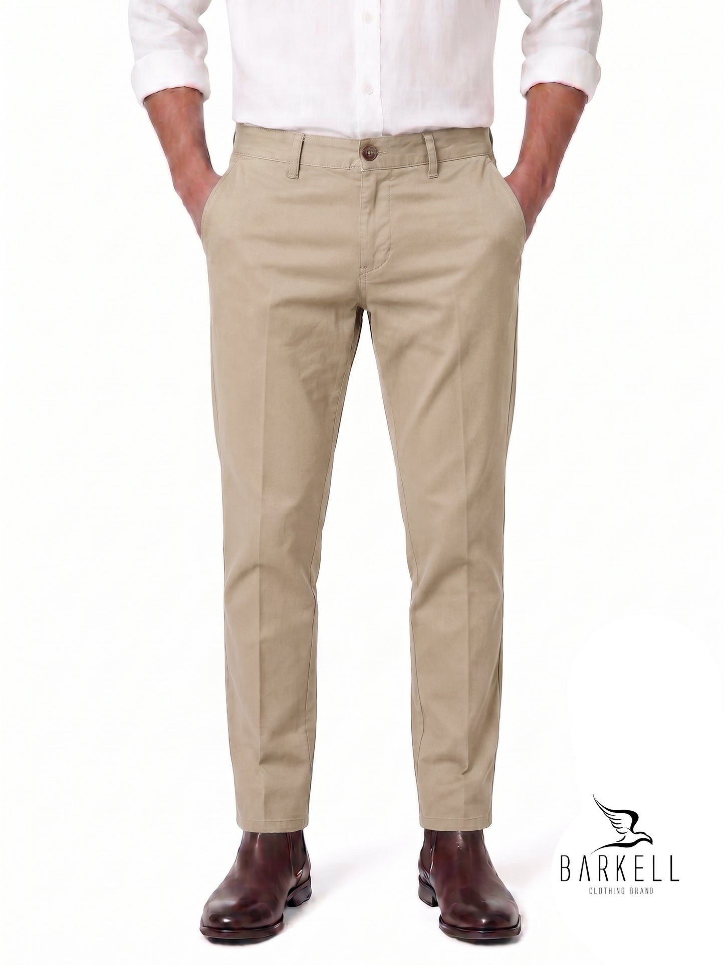 Beige Chinos Model Trousers in Gabardine Cotton