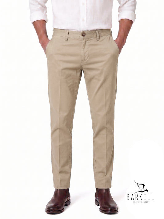 Beige Chinos Model Trousers in Gabardine Cotton