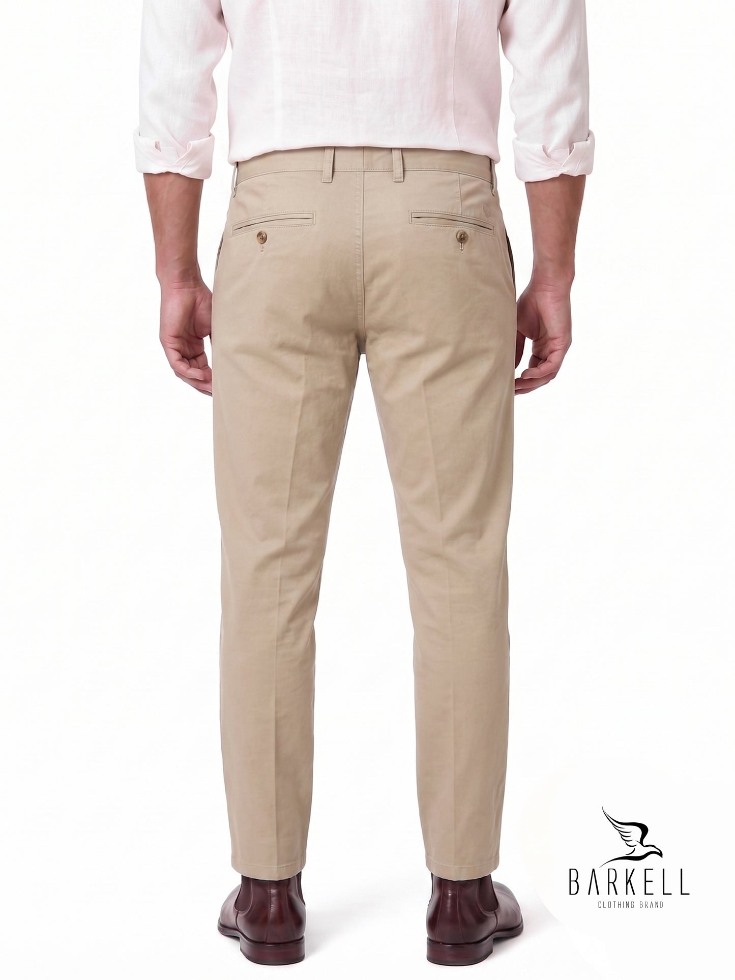 Beige Chinos Model Trousers in Gabardine Cotton