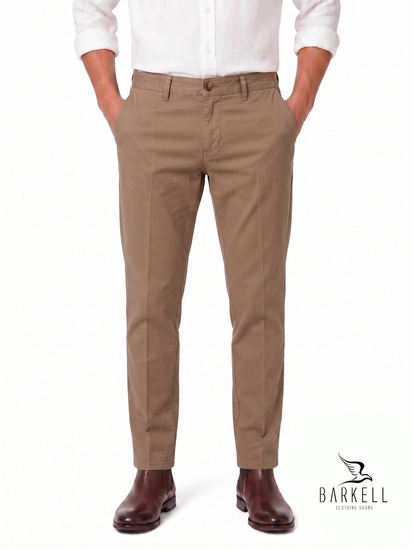 Pantalón Modelo Chinos Beige en Gabardina de Algodón
