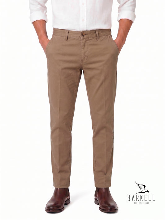 Beige Chinos Model Trousers in Gabardine Cotton