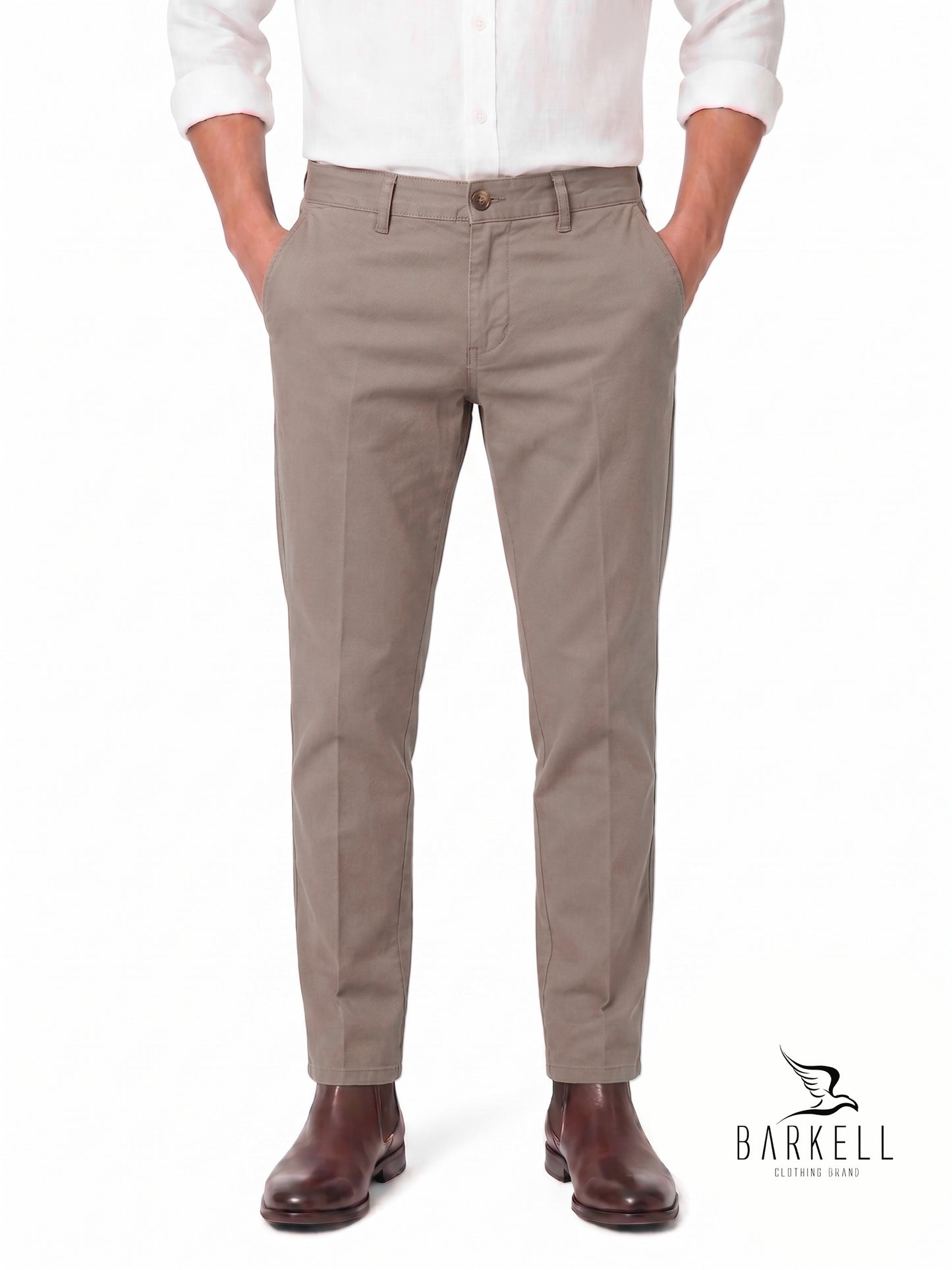 Pantalón Modelo Chinos Beige en Gabardina de Algodón