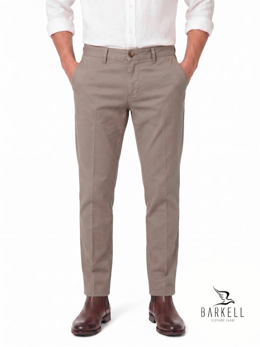 Beige Chinos Model Trousers in Gabardine Cotton