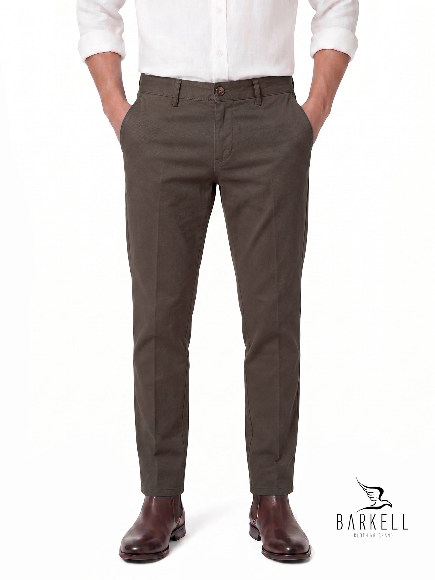 Pantalone Fango Modello Chinos in Cotone Gabardina