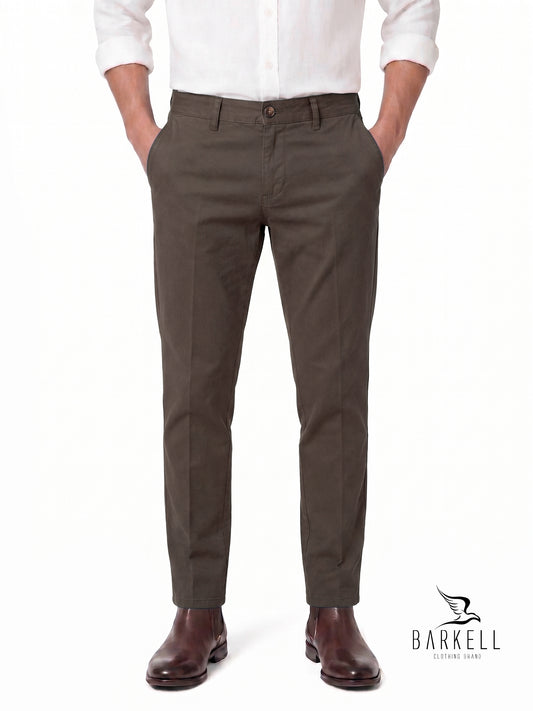 Beige Chinos Model Trousers in Gabardine Cotton