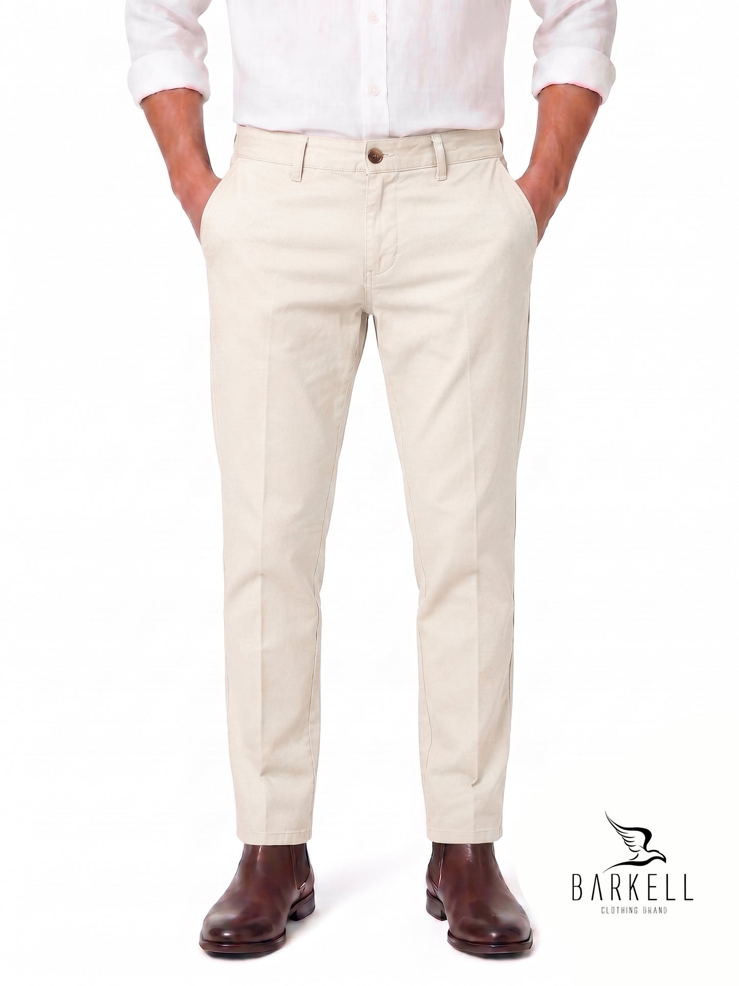 Beige Chinos Model Trousers in Gabardine Cotton