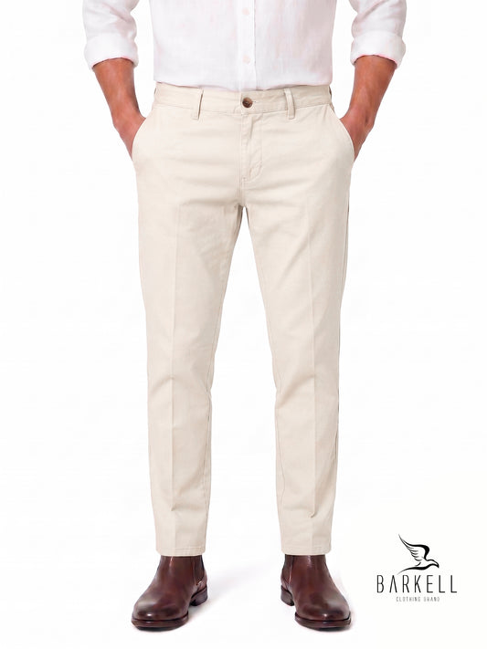 Beige Chinos Model Trousers in Gabardine Cotton