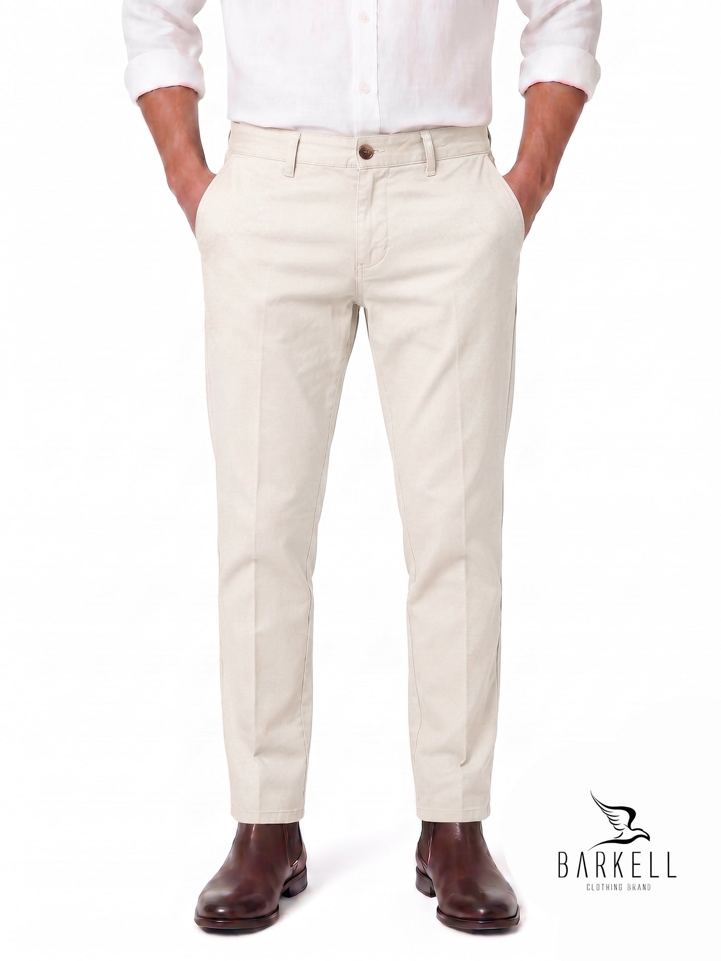 Pantalone Panna Modello Chinos in Cotone Gabardina
