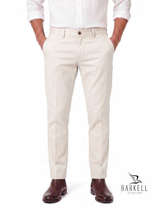 Pantalone Panna Modello Chinos in Cotone Gabardina