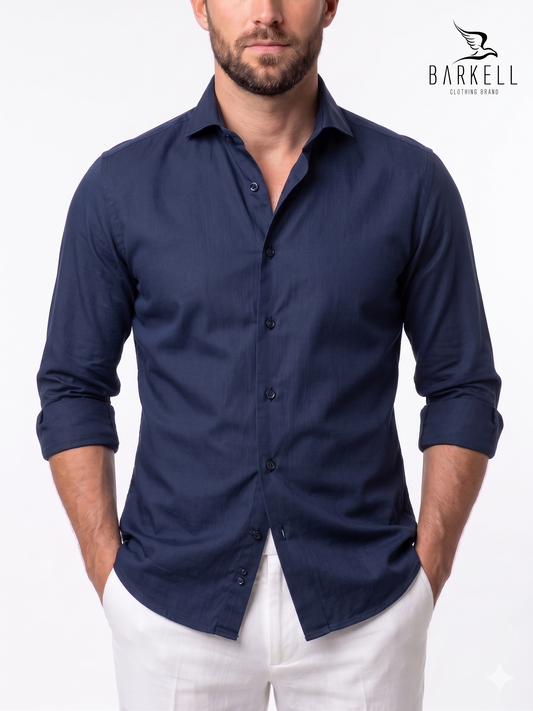 Blue Cotton Poplin Cutaway Collar Shirt