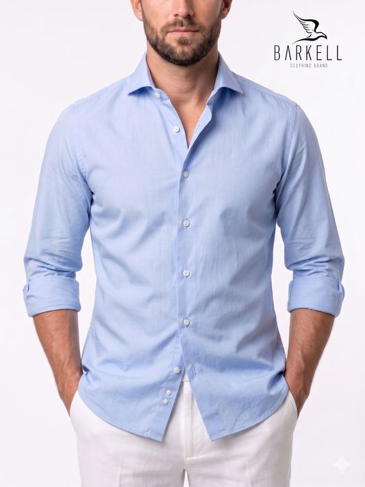 Cutaway French Collar Light Blue Cotton Poplin Shirt