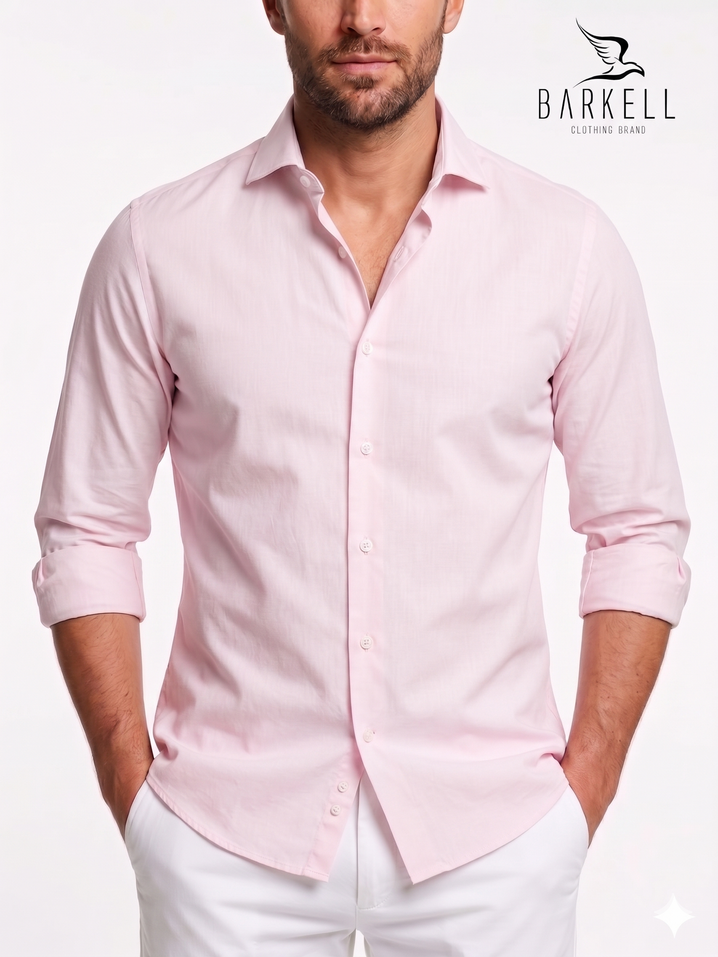 Camisa de popelina de algodón rosa polvoriento con cuello francés pequeño