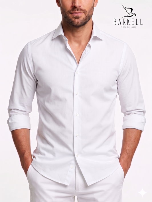White Poplin Cotton Shirt with Small Spread Collar