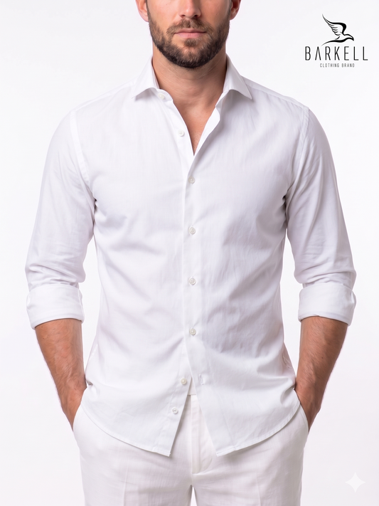 White Cotton Poplin Shirt with Cutaway Spread Collar