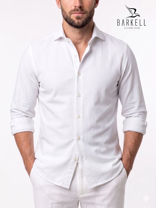 White Oxford Cotton Cutaway Shirt with French Collar