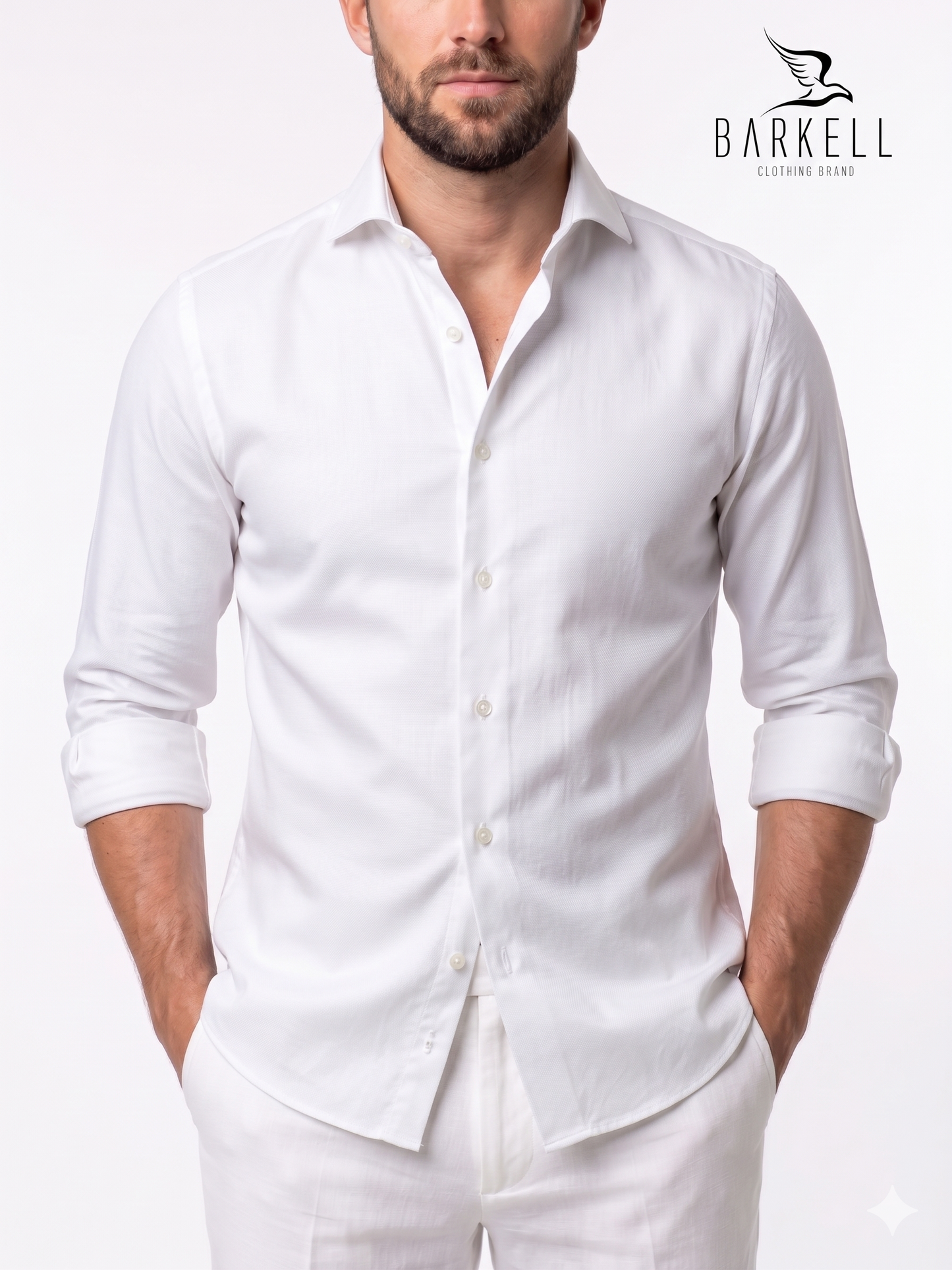 Camicia in Cotone Oxford Bianco Collo Francese Spread