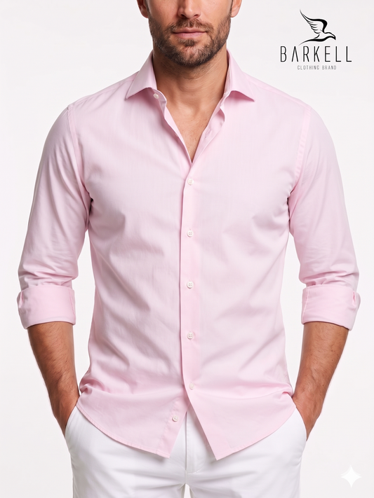 Pink Poplin Cotton Shirt with Small Spread Collar
