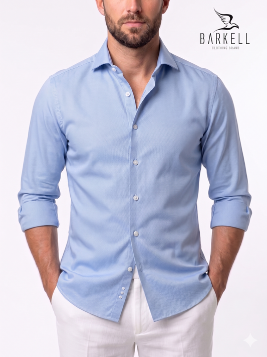 Light Blue Oxford Cotton Shirt with Spread French Collar