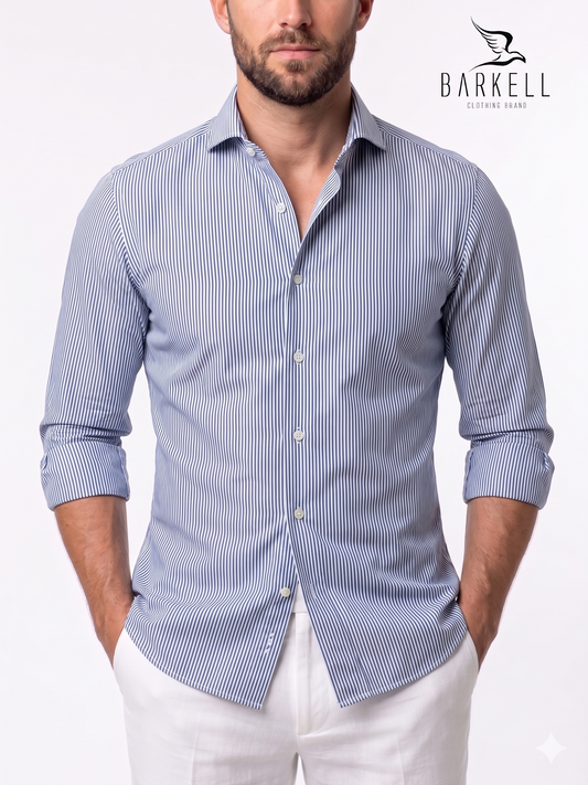 Camisa de algodón a rayas blancas y azules con extensión