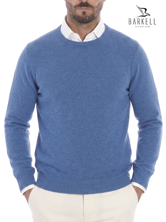 Maglia Girocollo Rasata in Misto Lana con 5% di Cashmere Color Cielo