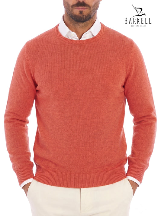 Maglia Girocollo Rasata in Misto Lana con 5% di Cashmere Color Corallo