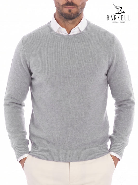Maglia Girocollo Rasata in Misto Lana con 5% di Cashmere Color Grigio Chiaro