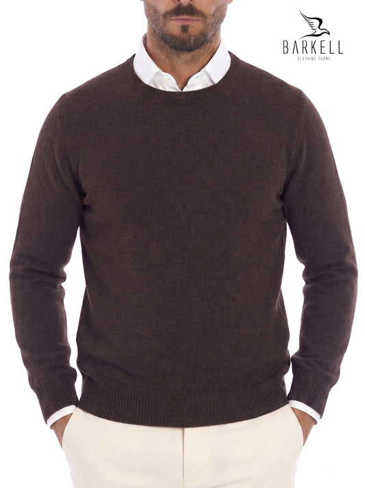 Maglia Girocollo Rasata in Misto Lana con 5% di Cashmere Color Moro