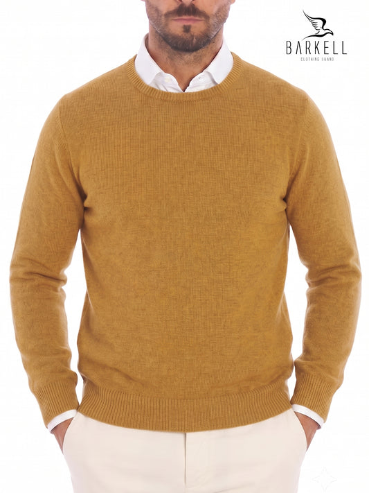 Maglia Girocollo Rasata in Misto Lana con 5% di Cashmere Color Ocra