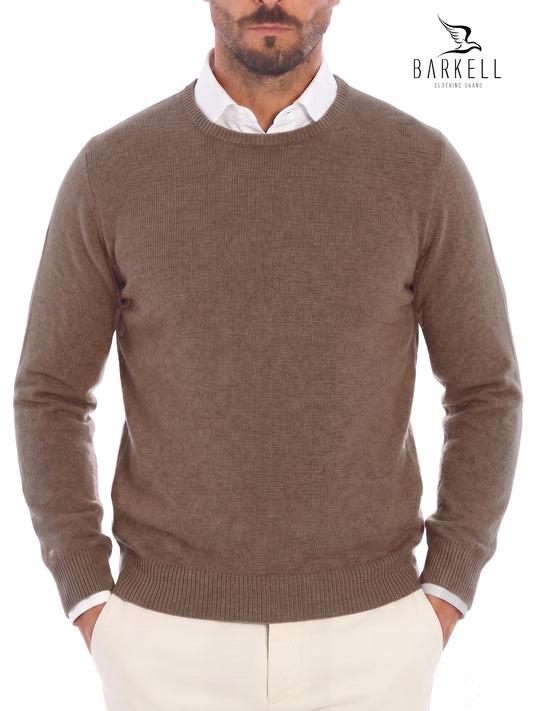 Maglia Girocollo Rasata in Misto Lana con 5% di Cashmere Color Terra