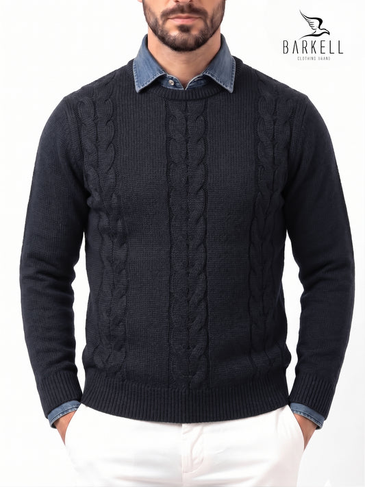 Dark Blue Wool Blend Crewneck Sweater