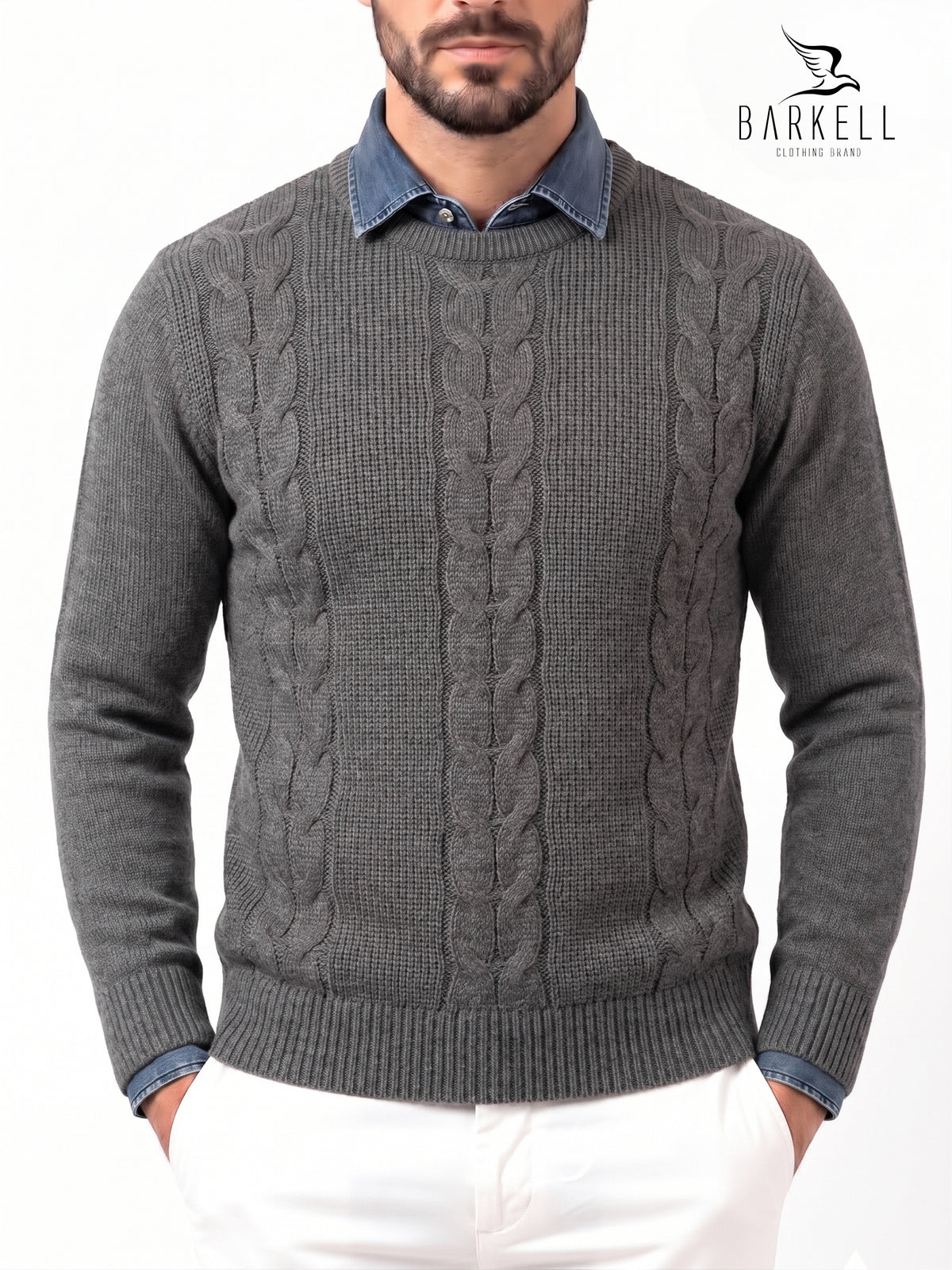Crew-neck sweater in pure extrafine merino wool in red
