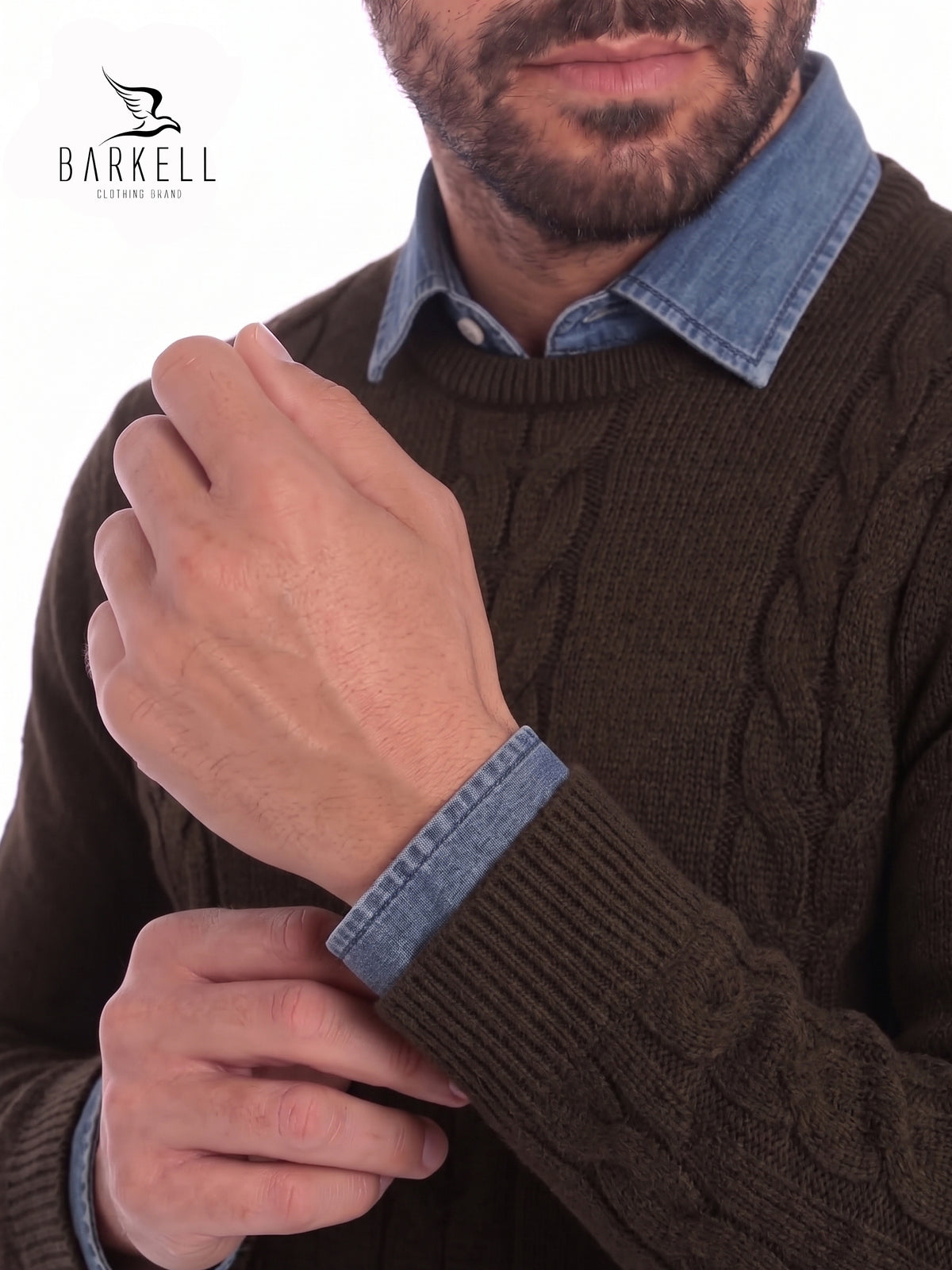 Maglia Girocollo a Trecce in Misto Lana Color Moro